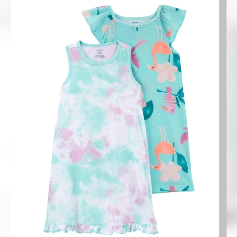 Carter's 2-Piece Bird and Tie Dye Theme Nightgown Pajama Set Size 4/4A NWT